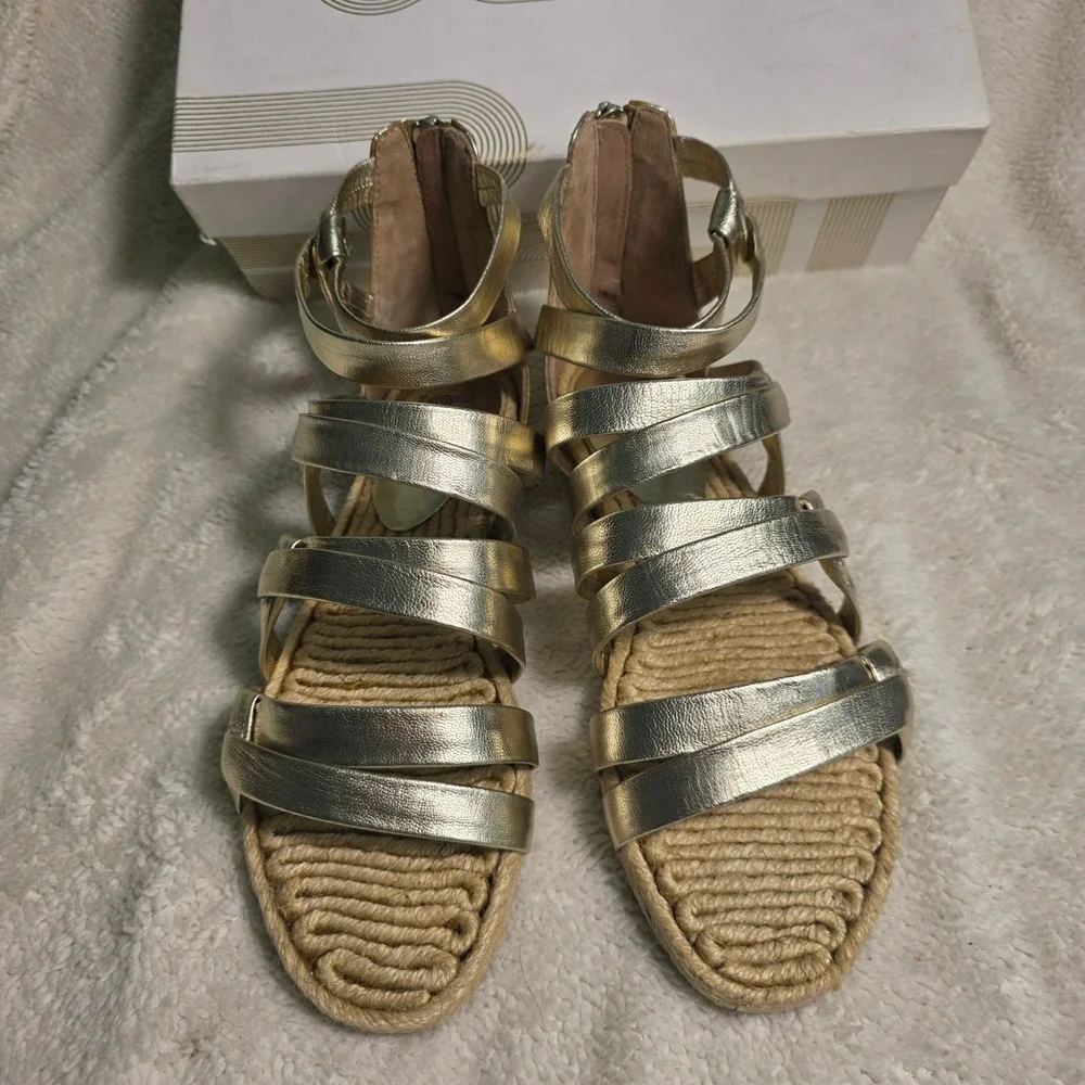 Sigerson Morrison Gladiator Espadrille Sandals Metallic Gold Kid Leather 7.5 NEW